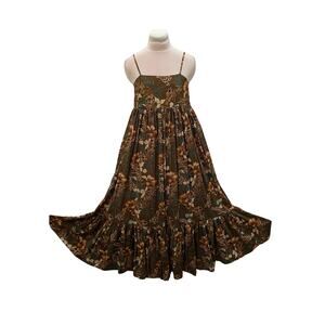 NATURAL LIFE Chocolate Brown Floral Full Midi Maxi Dress XSMALL Boho Festival